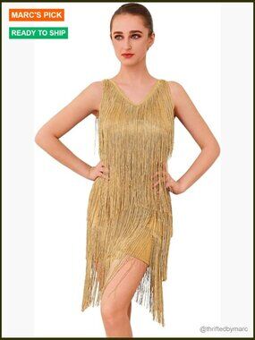 Sleeveless Fringe Tassel Latin Dance Dress Sequin Sparkly Flapper Costume